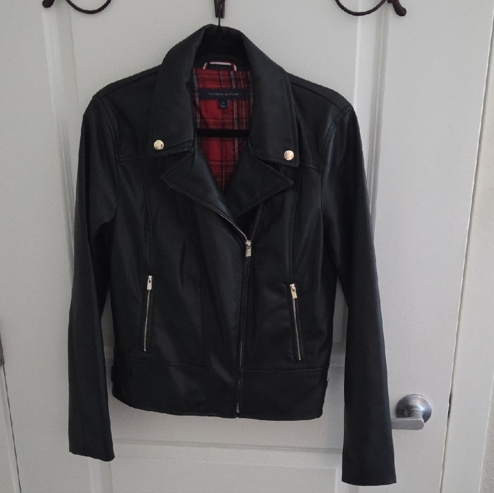 Tommy Hilfiger Black Leather Jacket with Gold Buttons